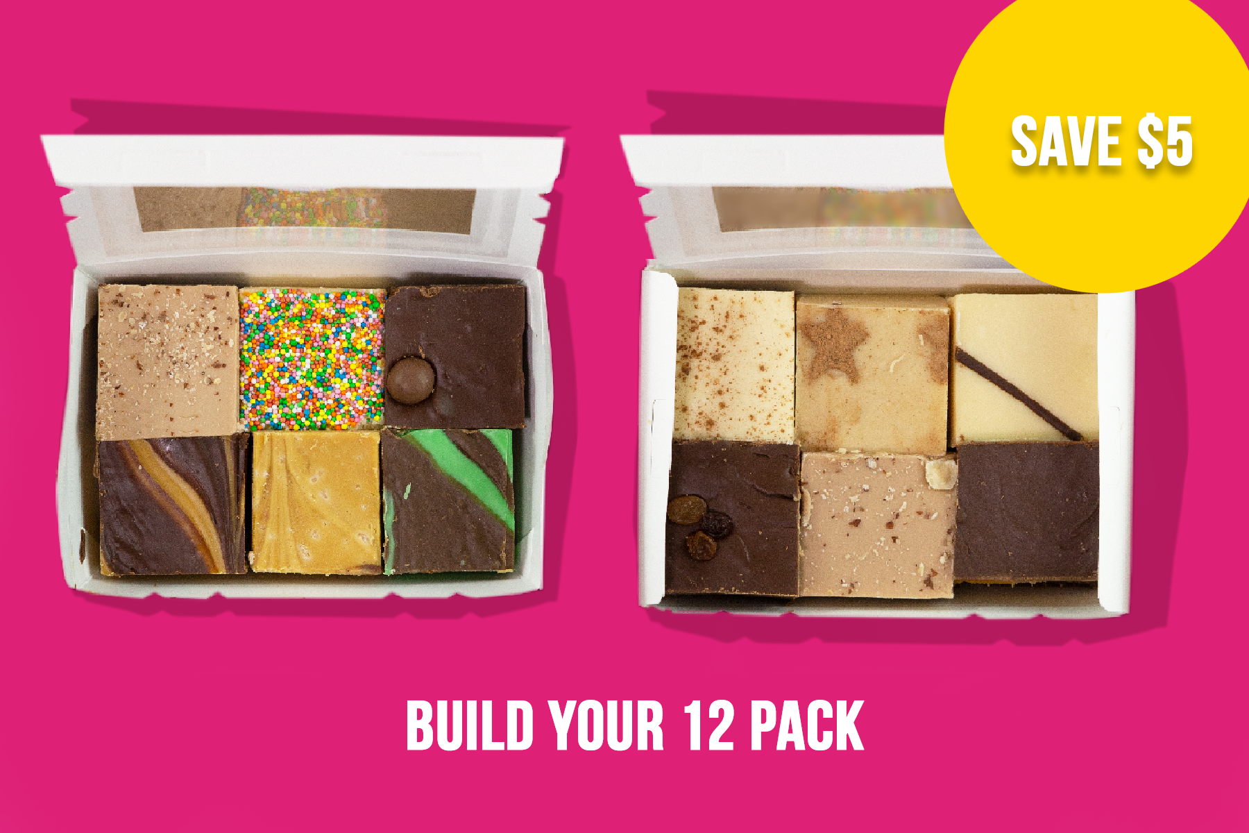 BUILD YOUR OWN FUDGE BOX WITH UP TO 12 INDIVIDUAL FUDGE SQUARES